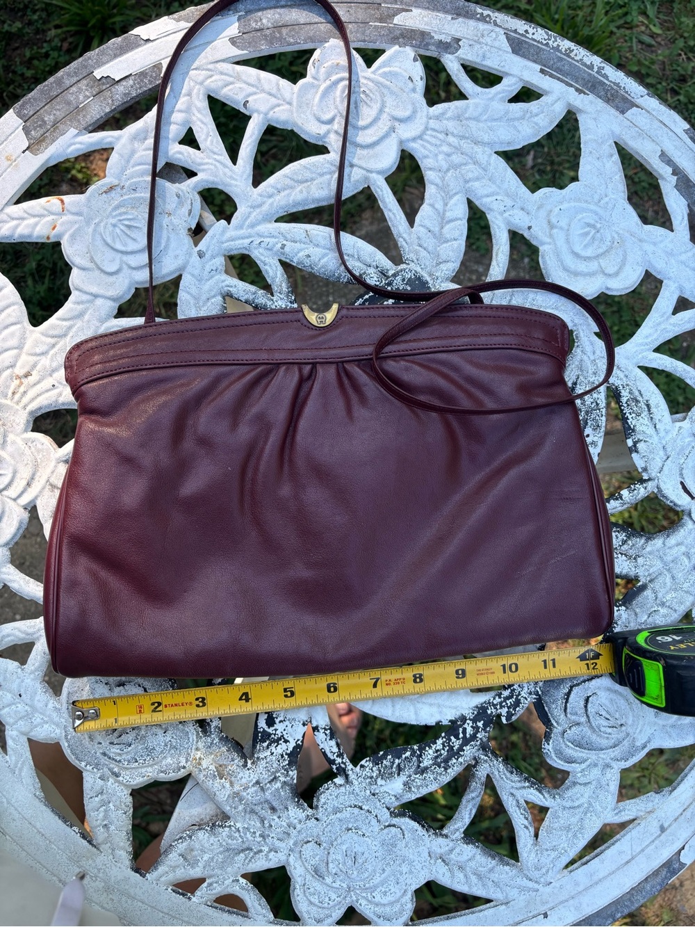 vintage Etienne Aigner burgundy leather convertible clutch / shoulder bag.